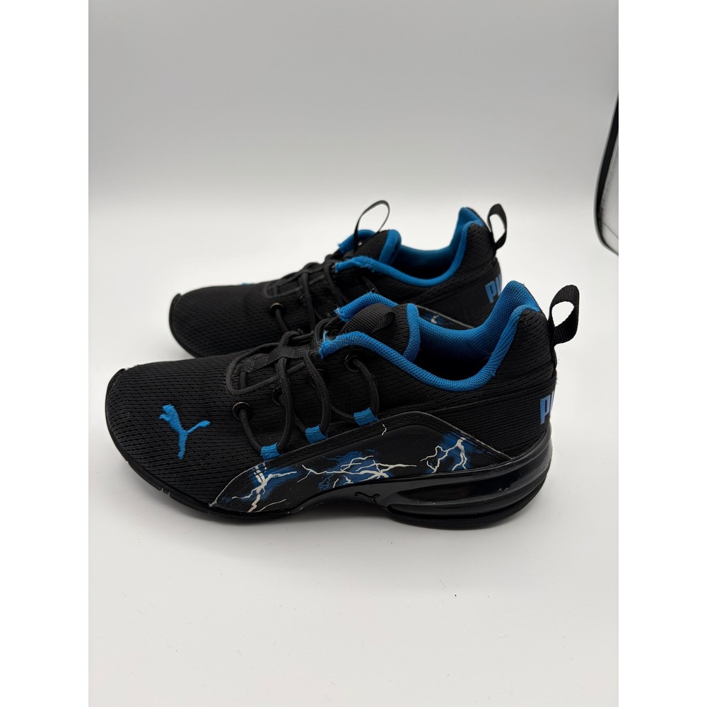 Puma Axelion Lightning Sneakers Kids Size 2C Black Blue Athletic Running Shoes